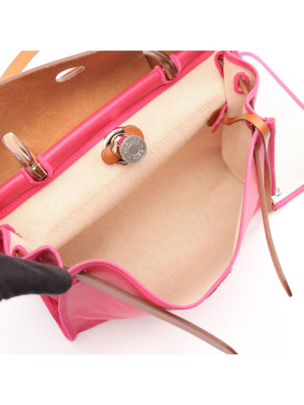 Hermes Handbag Herbag Zip PM 2-Way Pink Fauve Canvas Leather PM - Picture 3 of 10